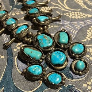 TRUE VINTAGE Squash Blossom Navajo Turquoise and Silver